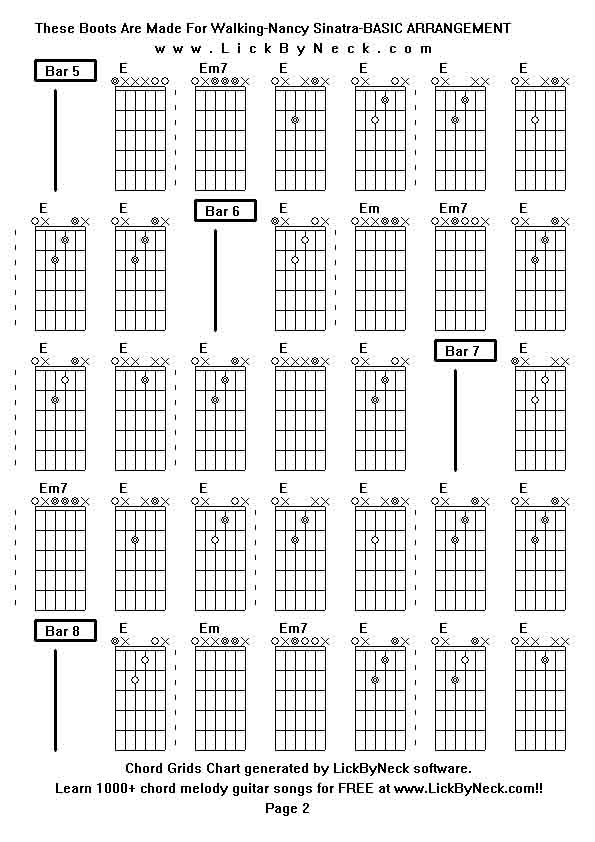 Chord Grids Chart of chord melody fingerstyle guitar song-These Boots Are Made For Walking-Nancy Sinatra-BASIC ARRANGEMENT,generated by LickByNeck software.